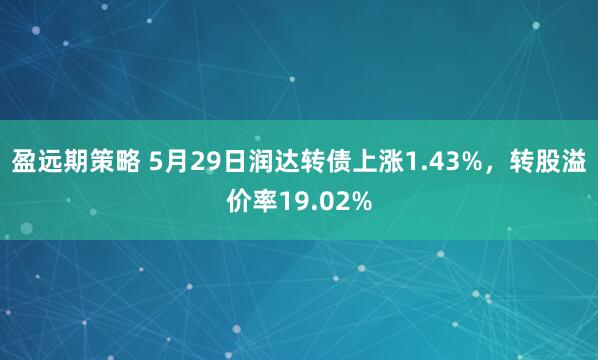 盈远期策略 5月29日润达转债上涨1.43%，转股溢价率19.02%