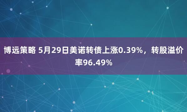 博远策略 5月29日美诺转债上涨0.39%，转股溢价率96.49%