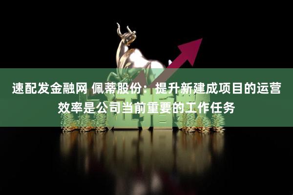 速配发金融网 佩蒂股份：提升新建成项目的运营效率是公司当前重要的工作任务