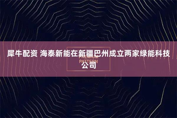 犀牛配资 海泰新能在新疆巴州成立两家绿能科技公司
